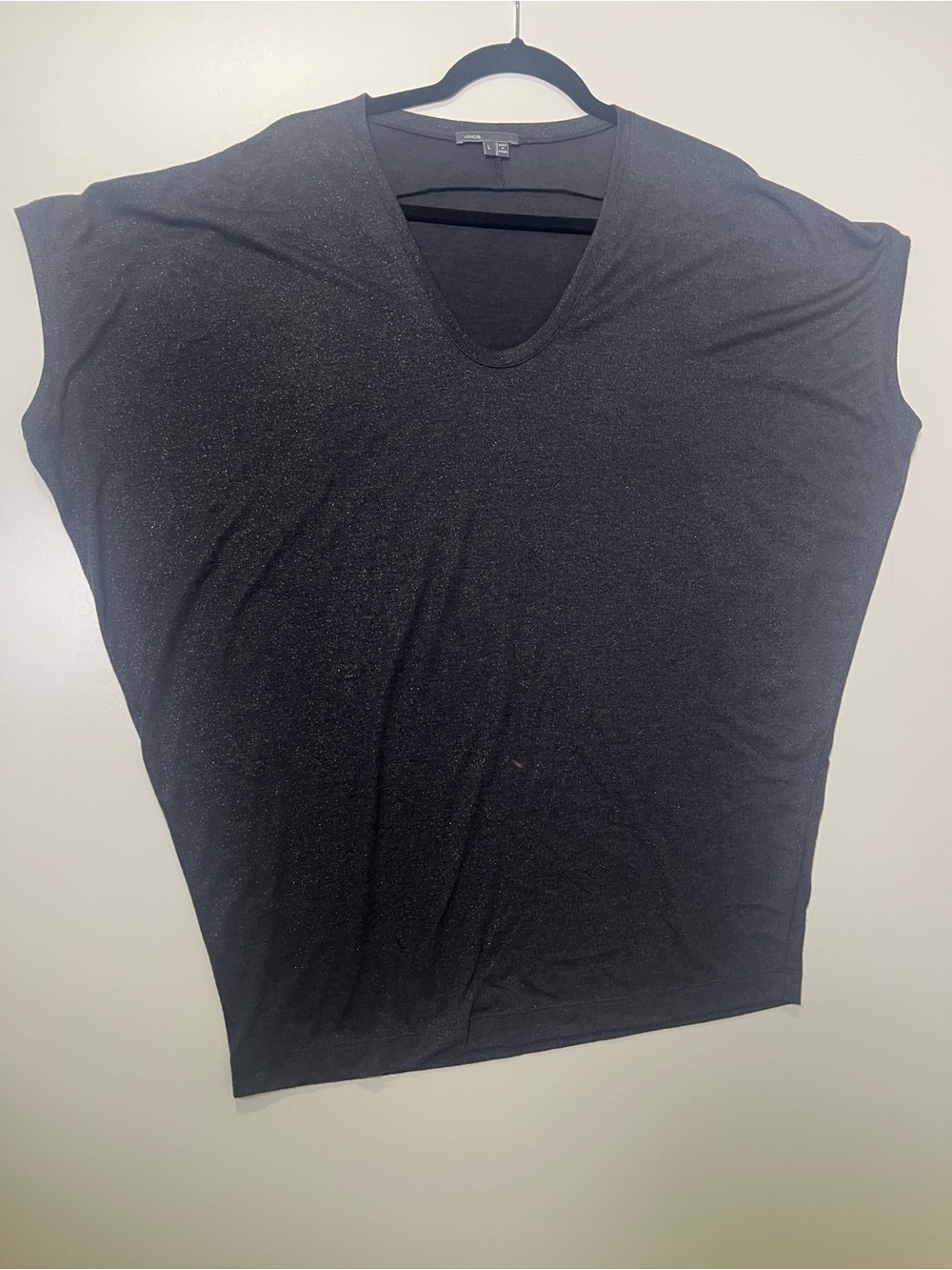 Vince Black V-Neck Sparkle Tunic Top Minimalist Lagenlook Size large